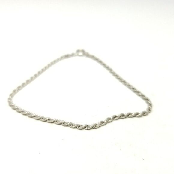 Vintage Sterling Silver Rope Chain Bracelet, Skinny Stacking Estate - Picture 2 of 5